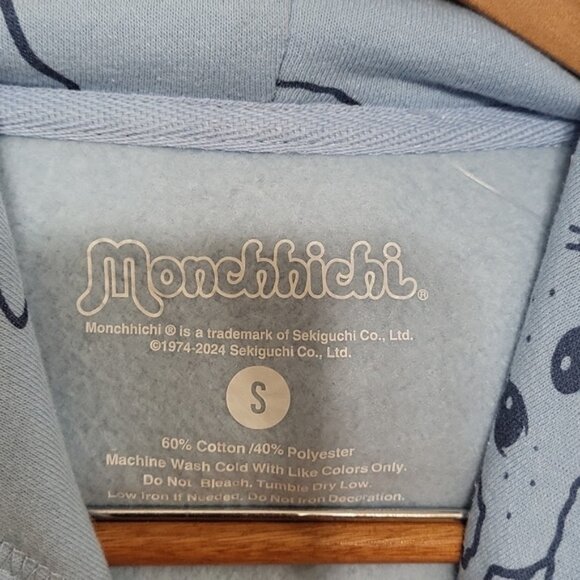 NWOT Monchhichi Small Light Blue Pullover Cropped Pullover Hoodie Sweater - Picture 2 of 5